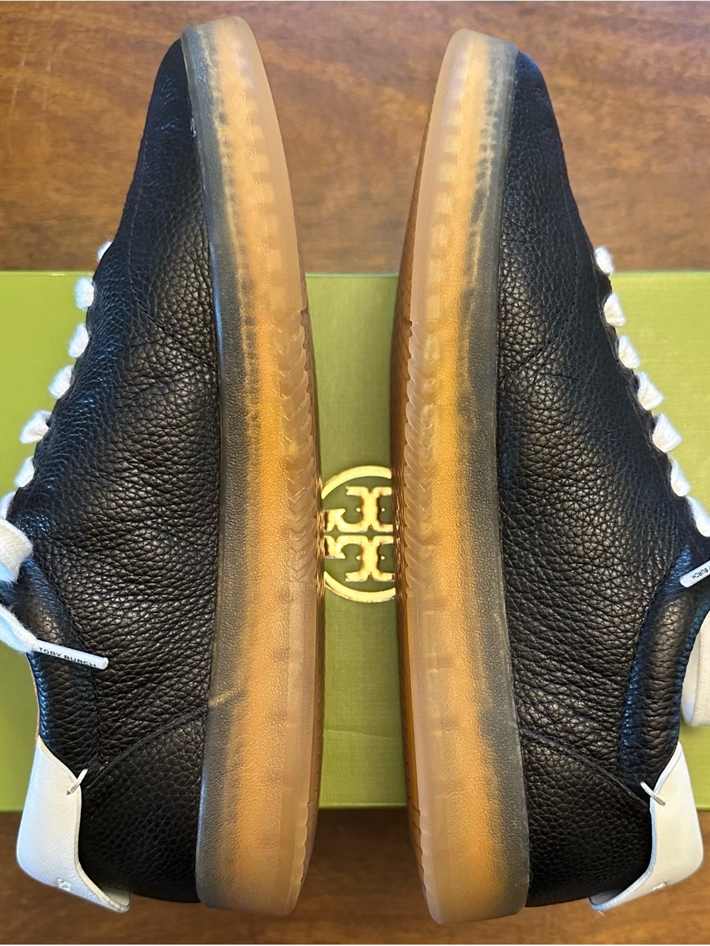 Tory Burch Phoenix Sneaker Tumbled Leather Black/Purity Trainers EU 38.5 US 8.5 - Picture 9 of 12